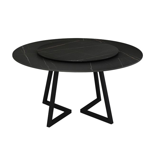 Mesa de comedor de piedra sinterizada Mesa de comedor moderna redonda con marco negro