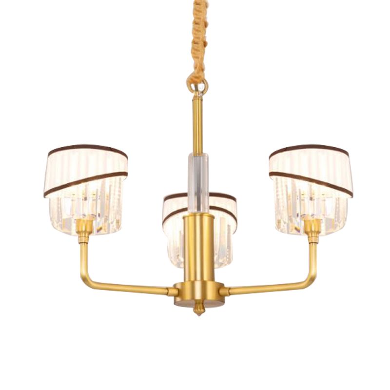 MODERNE 3 têtes CHANDELIER LICHING BRASS CYLINDRICAL HORDING LUMING Kit avec Crystal Shade