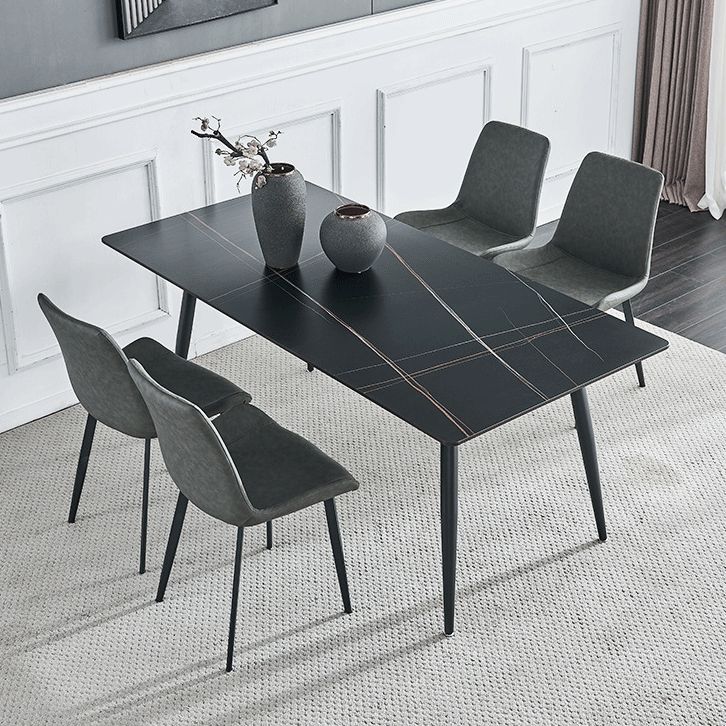 Rectangle Dining Table Industrial Stone Top Dining Table with 4 Legs