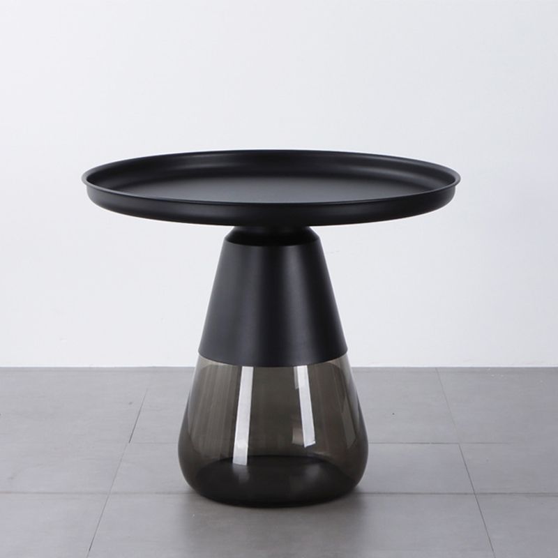 Mid-Century Modern Coffee Table Metal Tray Top Round Single Coffee Table