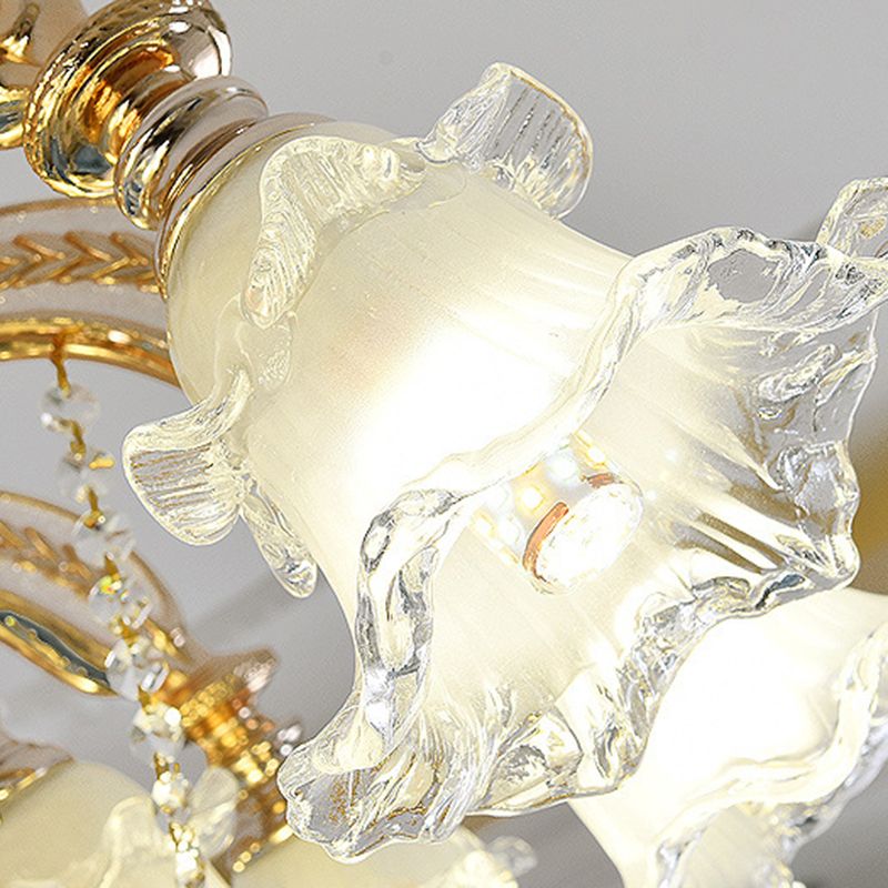 Flower Clear Glass Suspension Light Traditional 8 Heads Living Room Chandelier Lighting in Gold