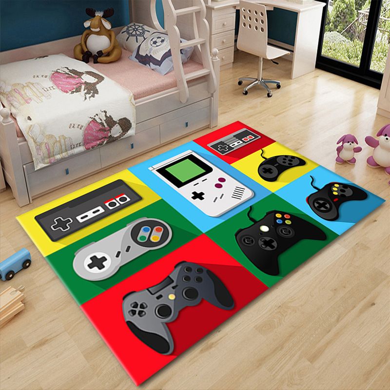 Kids Game Controller Pattern Carpet Polyester Area Rug Stain Resistant Rug for Living Room