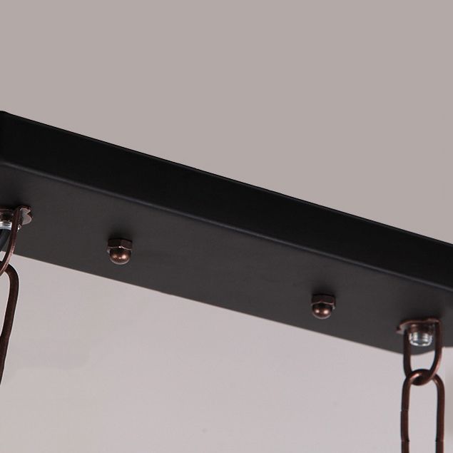 Rectangular Shape Pendant Light Modern Style Wood 6 Lights Hanging Lamp in Brown
