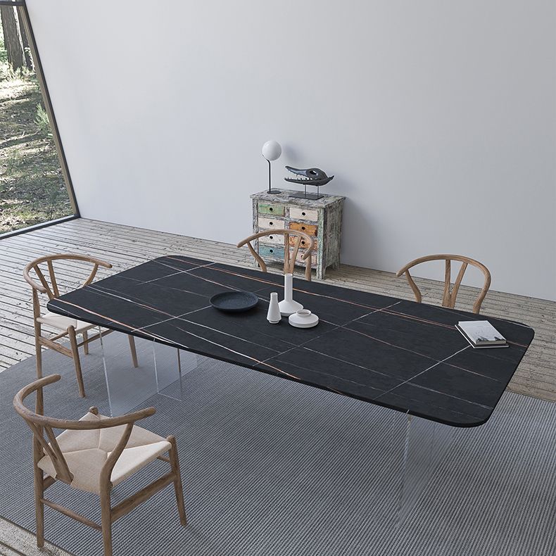 Mesa de comedor rectangular moderna Mesa de comedor de piedra sinterizada con pedestal acrílico transparente