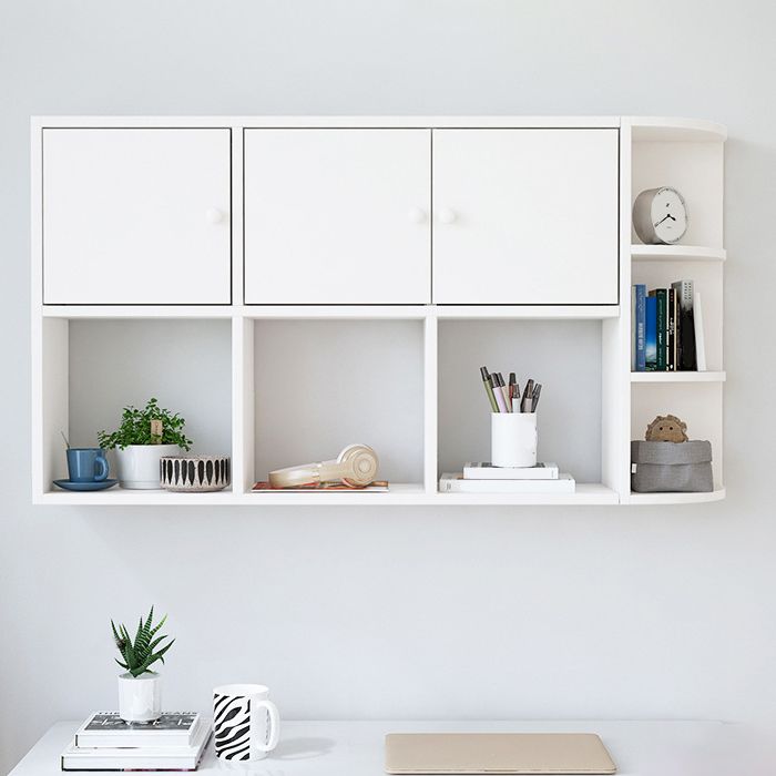Modern Wall Mounted Bookcase Horizontal Engineered Wood Closed Back Bookshelf