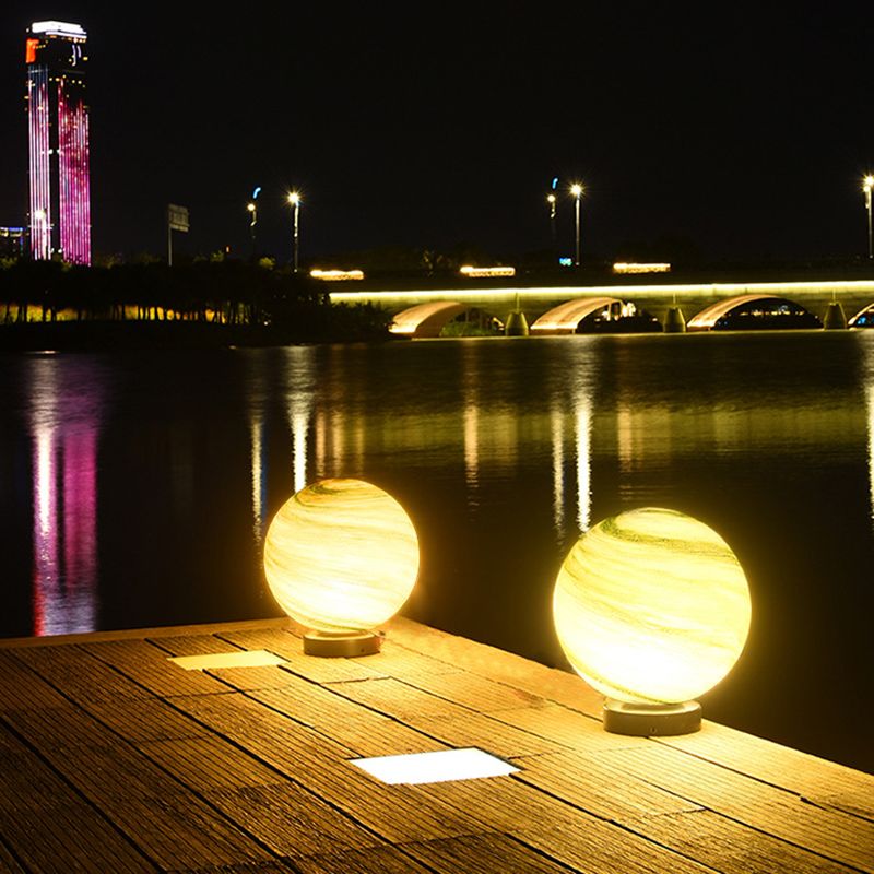 Glass Ball Shape Outdoor Lights Modern Style 1 Light Solar Pillar Lamp