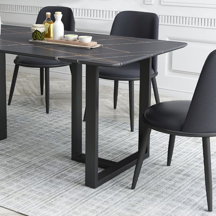 Industriële eettafel gesinterde stenen tafel met zwart dubbele voetstuk voor eetkamer