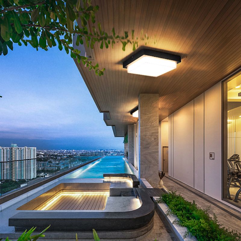 Plastic Shade LED Ceiling Light Courtyard Balcony Waterproof Flush-mount Lamp