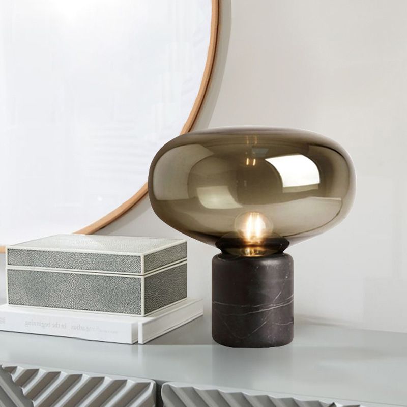 Modern Minimalist Table Lamp Marble Drum Indoor Table Light with Glass Shade