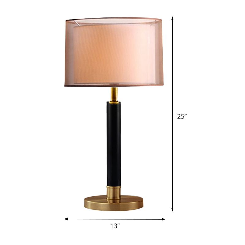 Modernism Drum Task Lighting Fabric 1 Bulb Small Desk Lamp in Gold for Living Room