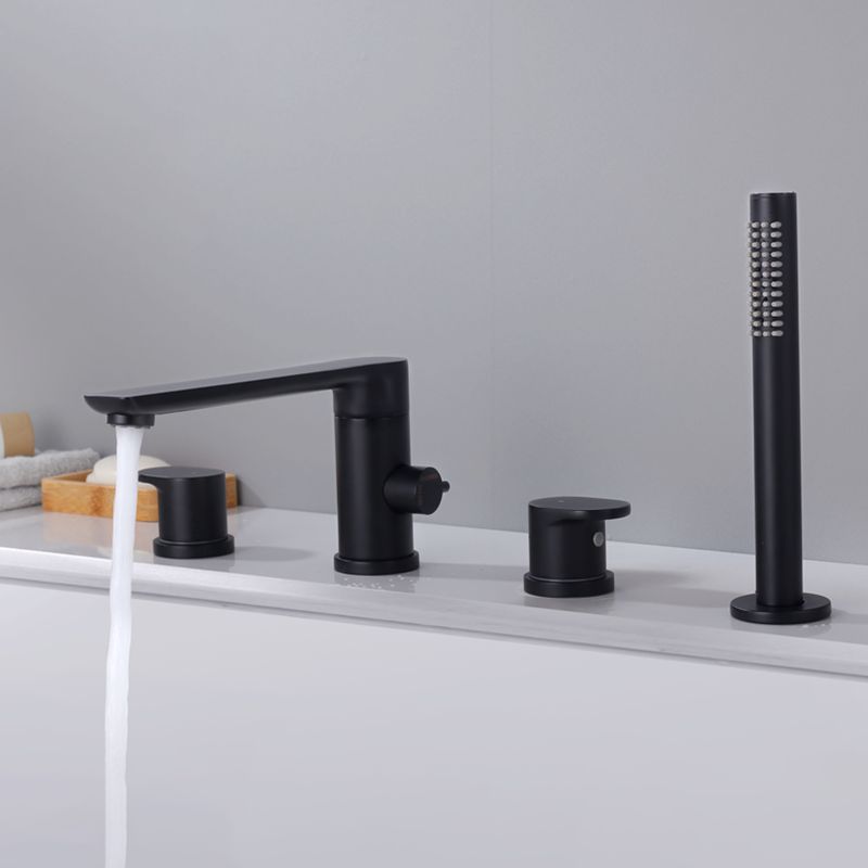 Modern Deck Mounted Metal Freestanding Tub Filler Low Arc Freestanding Faucet in Black
