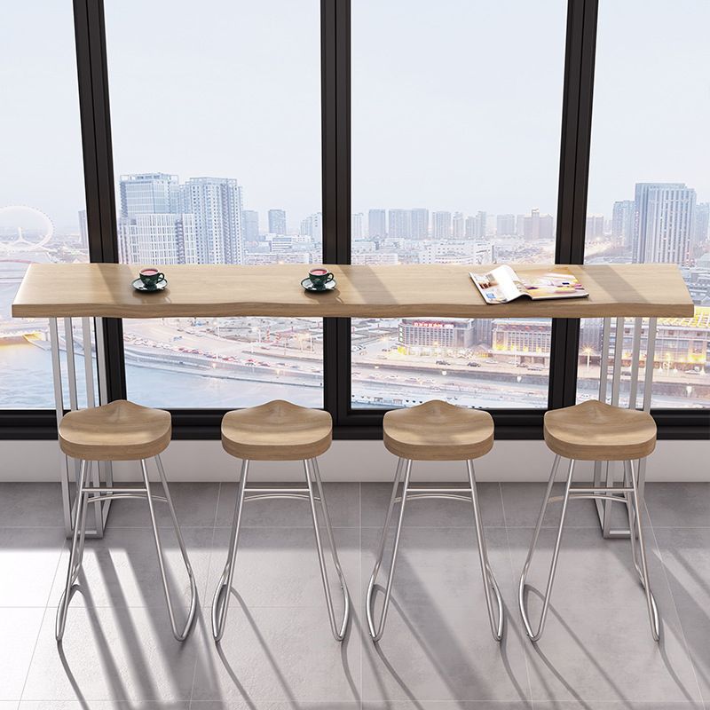 Rectangle Bar Table in Metal and Wood Industrial Double Pedestal Bar Table