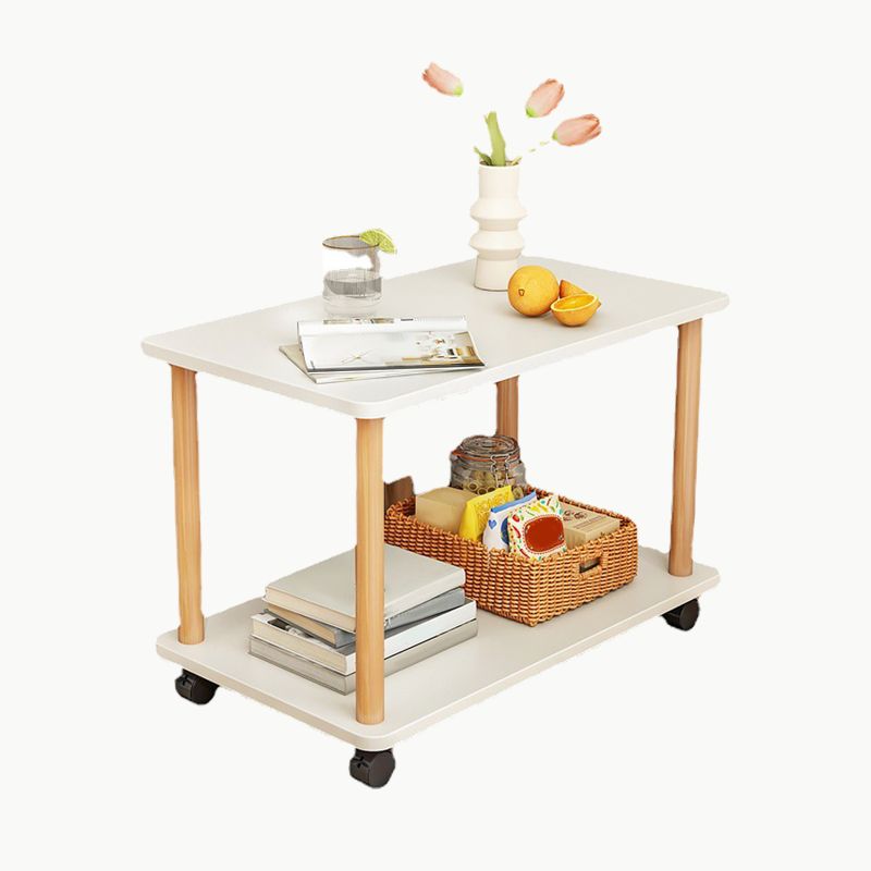 Scandinavian Wood 4 Legs Side Table Natural/White End Table with Casters