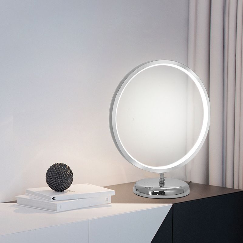 Chrome Ring Shaped Night Stand Lamp Simple Style Metal LED Table Light