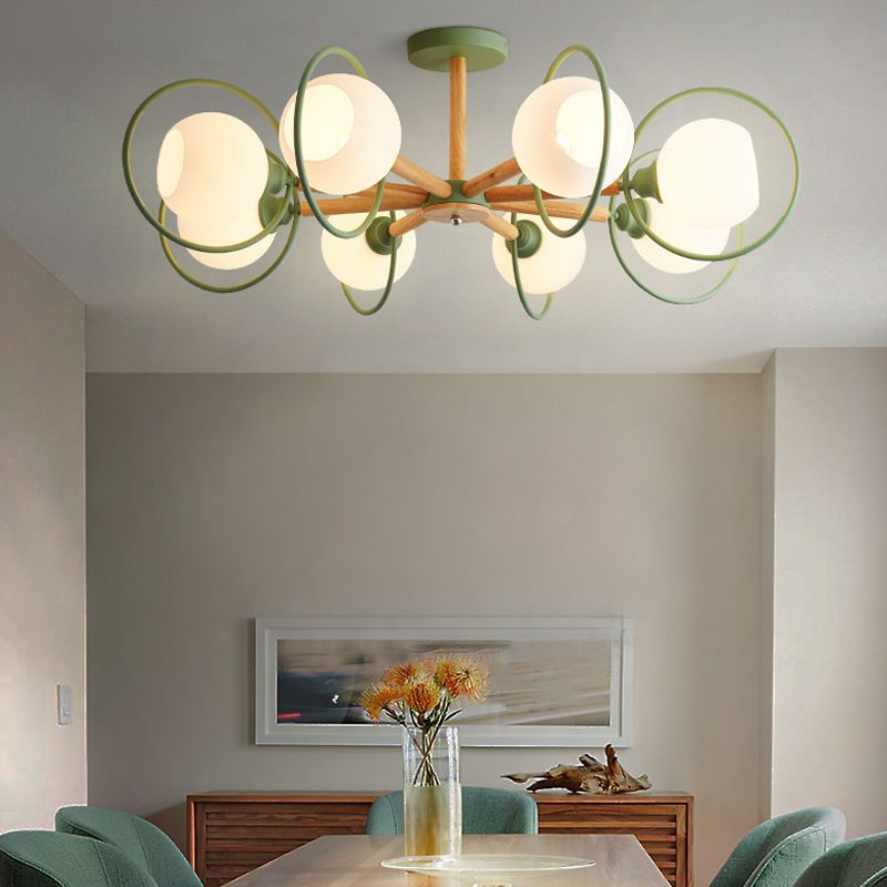 Dining Room Circle Hanging Lights Iron 8 Lights Modern in Green Hanging Pendant Fixture