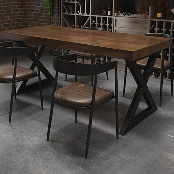 Rectangle Dining Table with Double Pedestal Industrial Solid Wood Kitchen Desk
