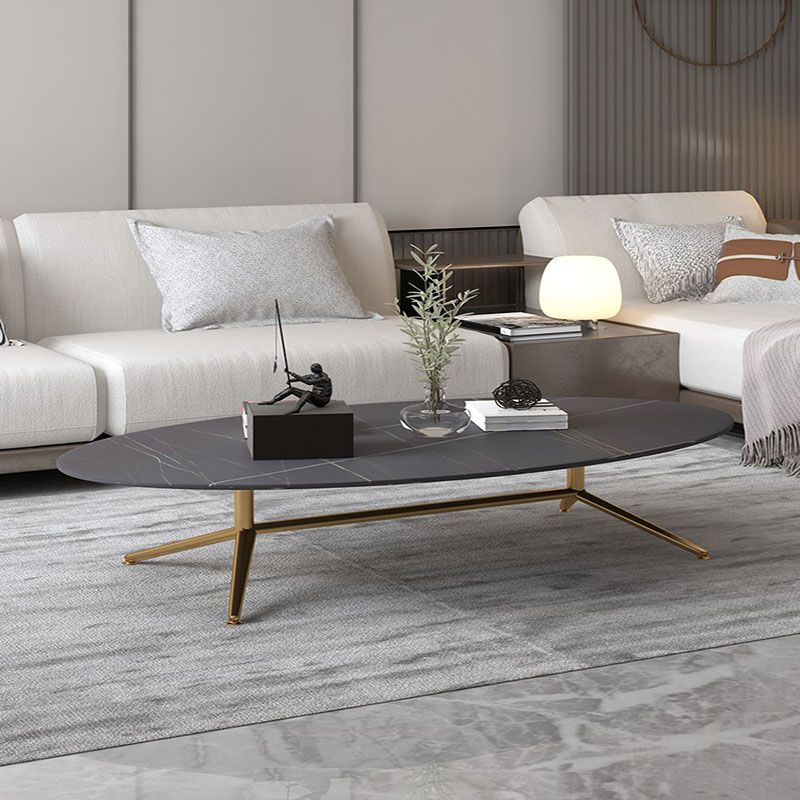 Glam Style Metal Base Cocktail Table Black and White Slate Top Coffee Table