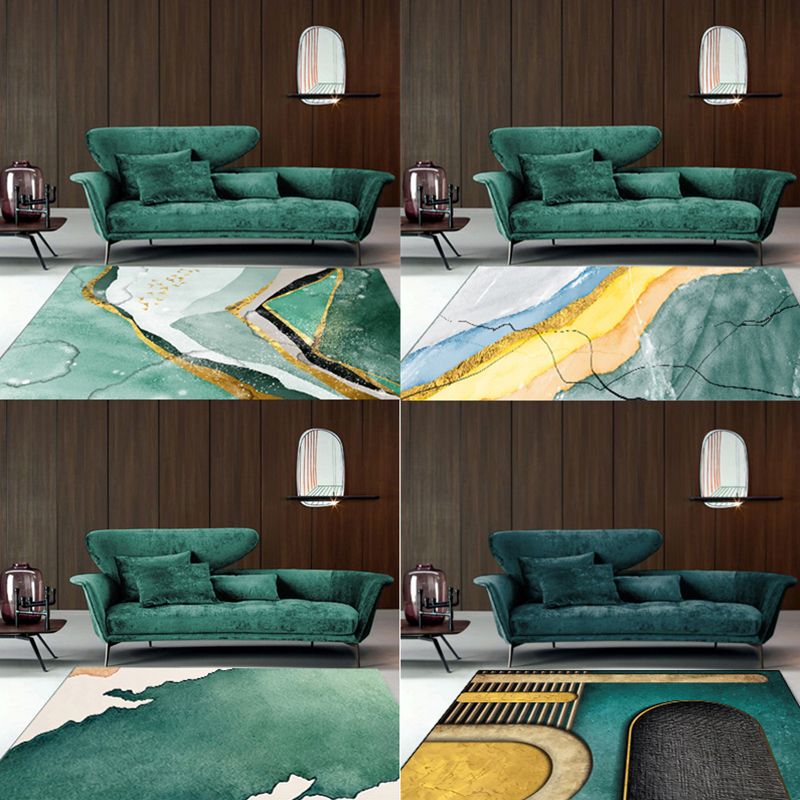 Nordic Living Room Rug Multi Colored Color Blocked Area Carpet Polyster Non-Slip Backing Easy Care Indoor Rug