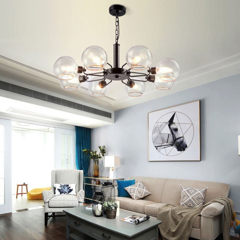 Modern Luxury Sputnik Pendant Light Wrought Iron Hanging Lamp with Clear Glass Shade