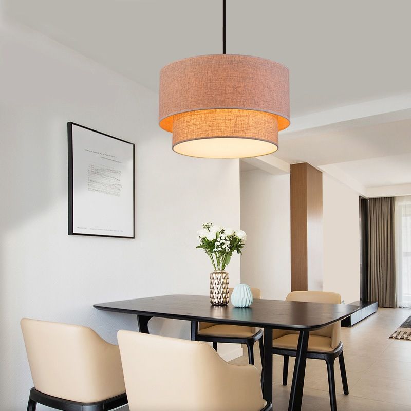 4-Light Flaxen Shaded Drum Chandelier for Dining Room