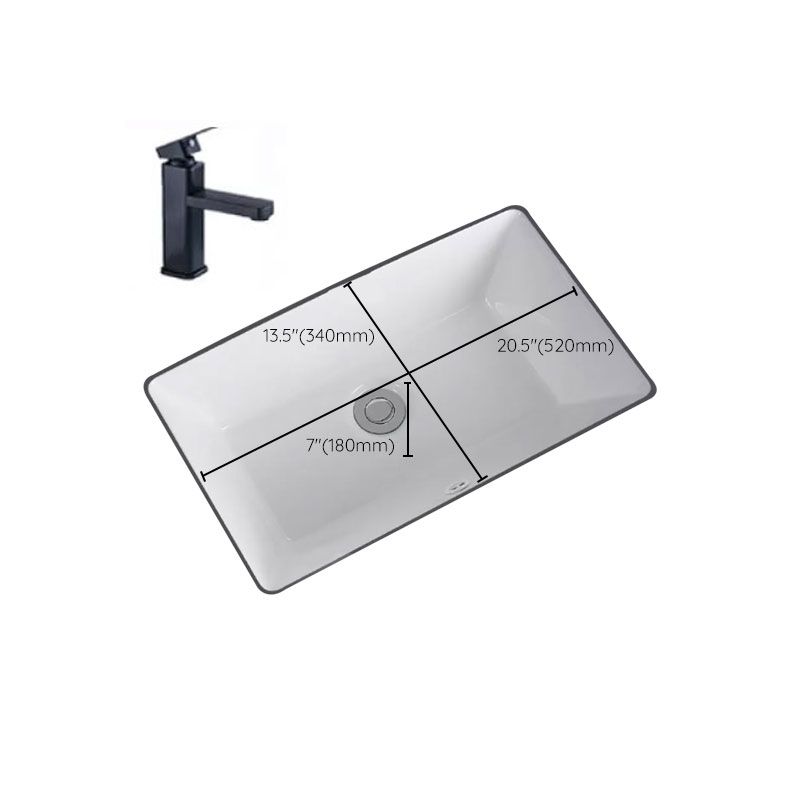 Traditional Undermount Vanity Sink Porcelain Rectangular with Pop-Up Drain Vessel Sink