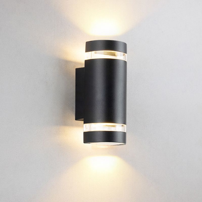 2-Lights Up & Down Lighting Cylindrical Wall Sconce 9" H Garden Corridor Lighting Fixture in Black