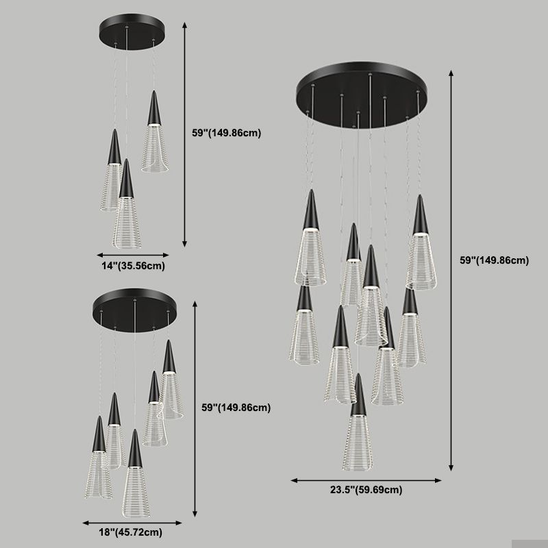 Cone Hanging Light Fixtures Modern Simple Acrylic Ceiling Pendant for Stairwell