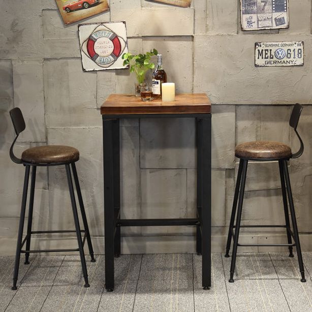 Industrial 1/2/3/5 Pieces Solid Wood Bar Table Set Square Bistro Set