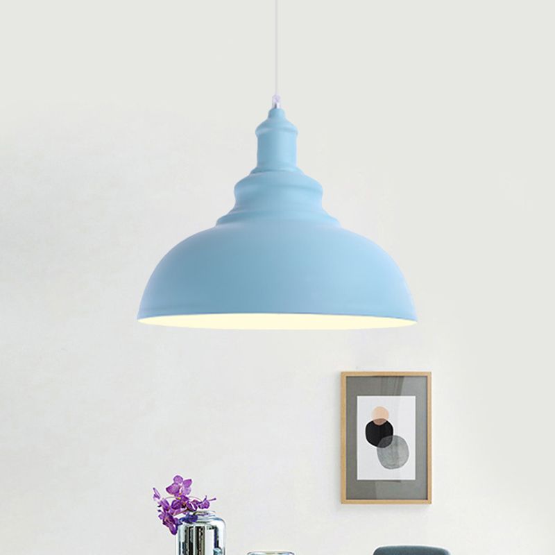 Pink/Yellow Bowl Shape Ceiling Light Fixture Macaron Style Metal 1 Bulb Bedroom Suspended Lamp