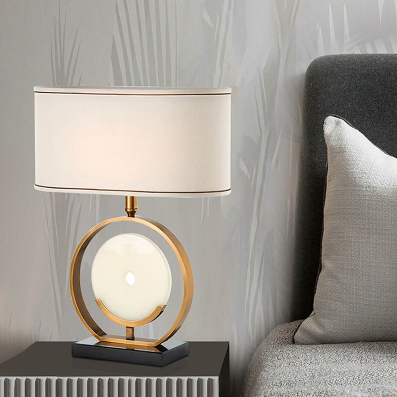 Marble Circle Desk Light Modernisme 1-Bulb Tissu Table Lampe en noir et or pour le salon