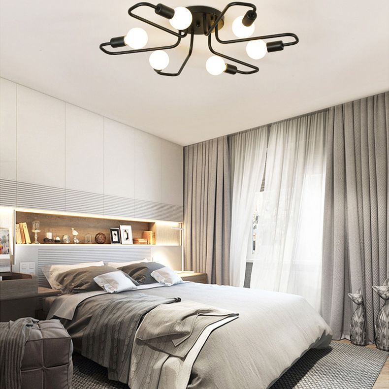 Bulbo desnudo dormitorio techo de montaje lámpara de montaje loft metal techo negro luz montada de techo