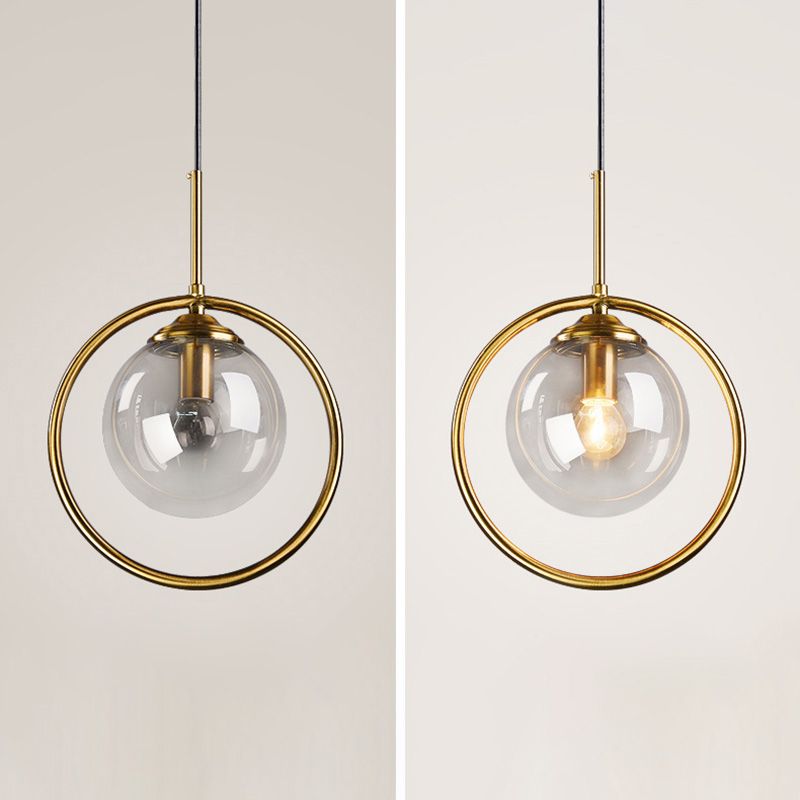 Dinning Room Three Head Sphere Shape Hanging Light  Glass and Metal Modern Down Lighting Pendant