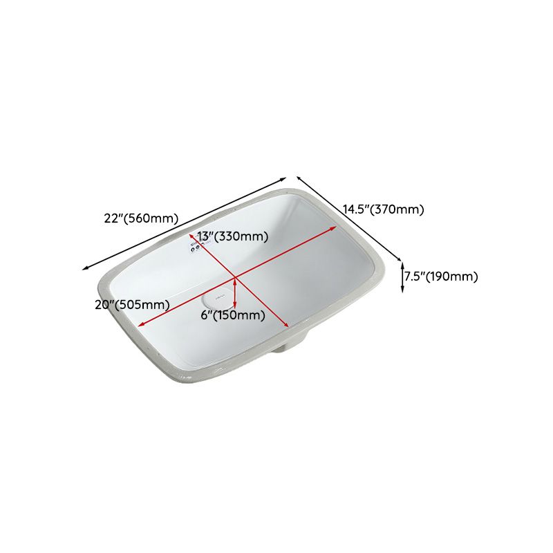 Traditional Undermount Bathroom Sink Porcelain with Overflow and Drain Assembly Basin Sink