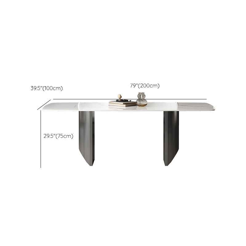 Industrial Sintered Stone Top Table Rectangle Table with Double Pedestal