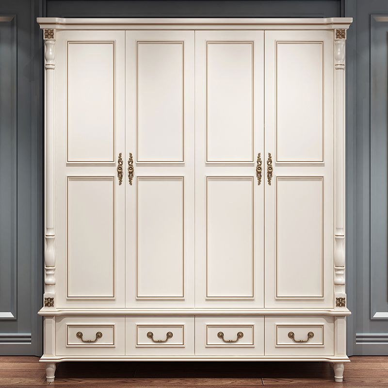 Traditional Wardrobe Armoire White Wooden Wardrobe Cabinet with Legs