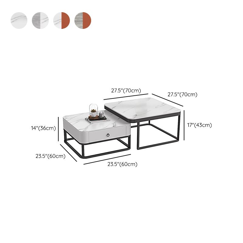 Glam Frame Coffee Table Slate/Glass Top Coffee Cocktail Table with Drawers