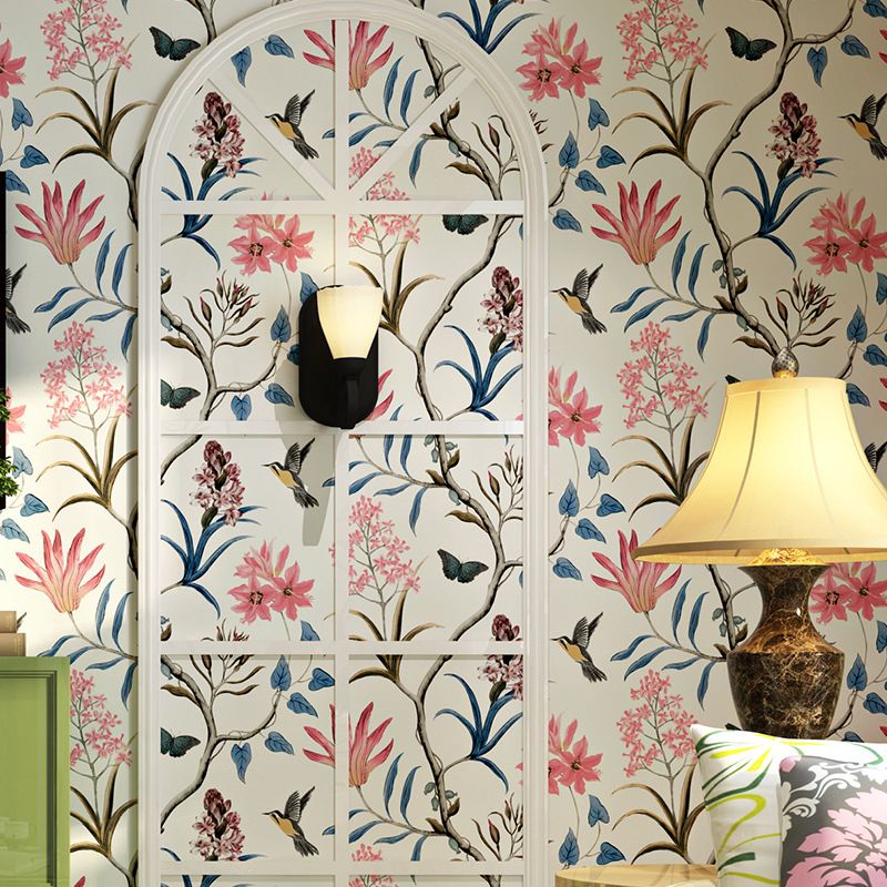 Retro Multi-Colored 20.5-inch x 33-foot Non-Woven Moisture Resistant American Country Floral Print Wallpaper