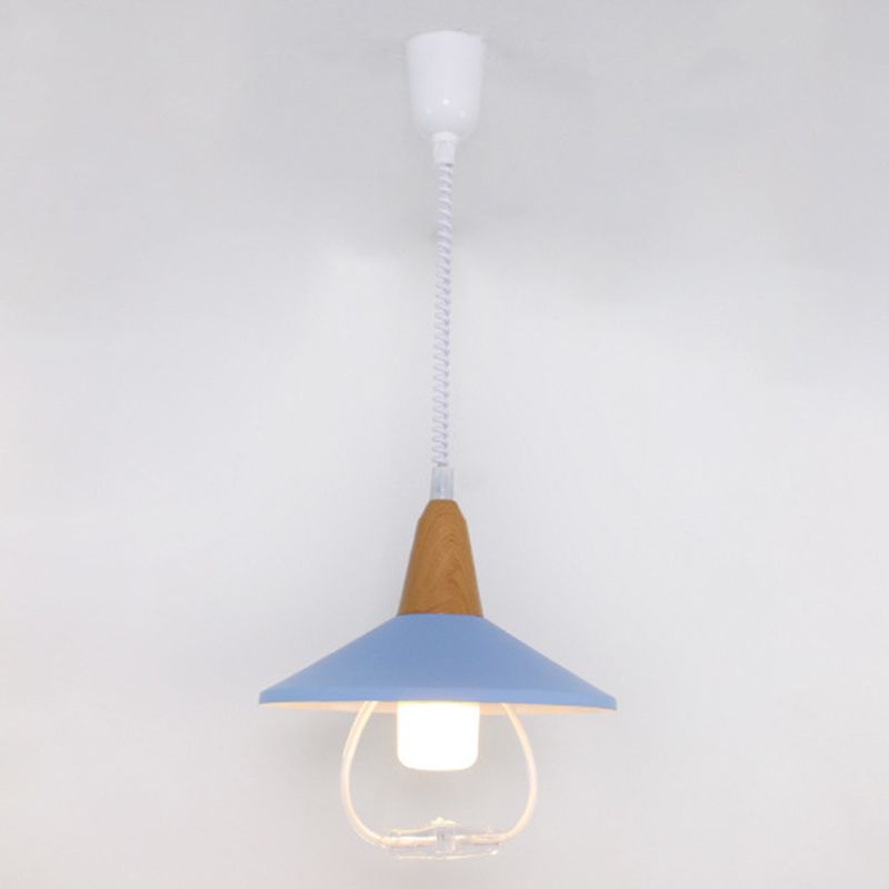 Modern Nordic Macaron Hanging Lamp Wooden Tapered Pendant Light with Aluminium Shade