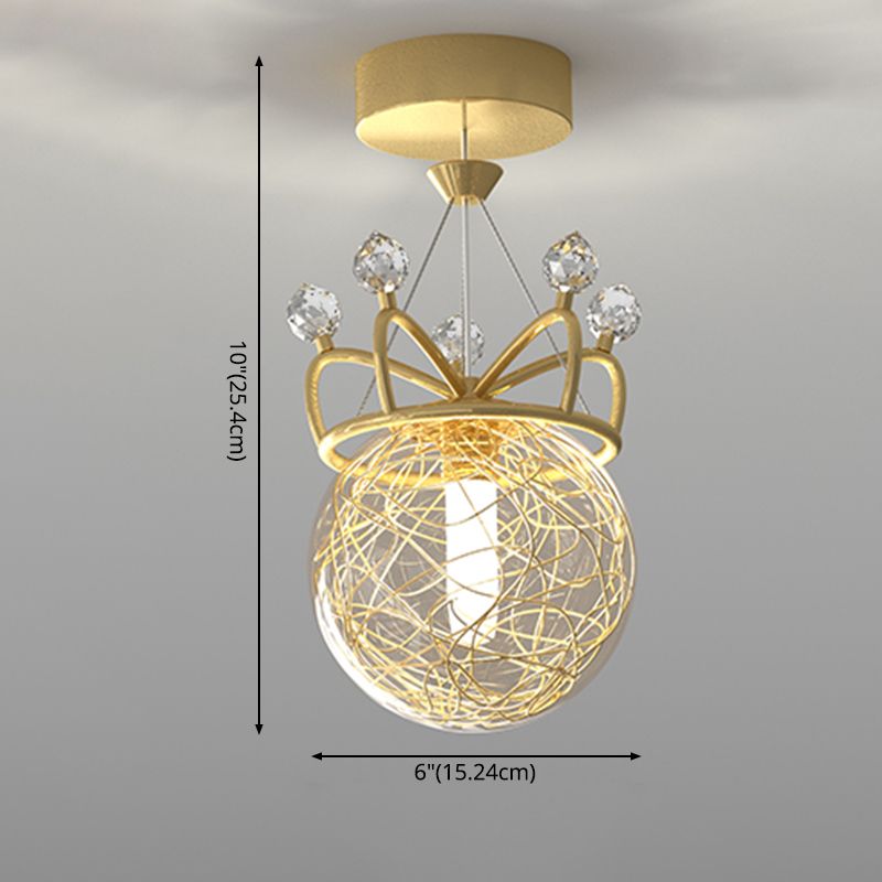 Gouden kroonvormige semi-spoellicht modern 1 licht helder glazen plafondarmatuur voor gang