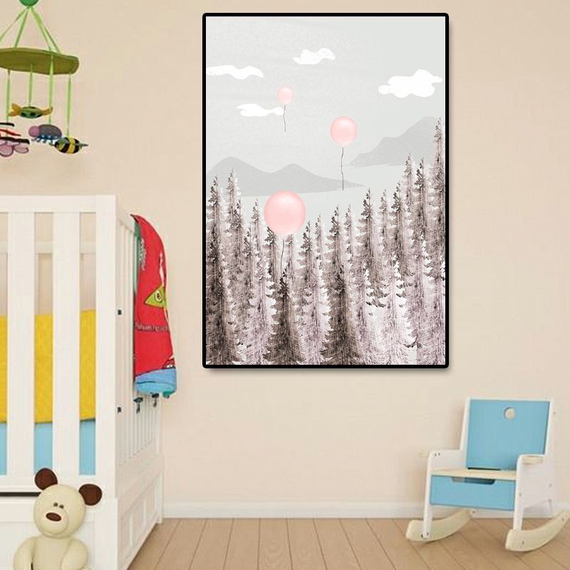 Graue Ballon-Leinwand, Waldlandschaft, Vintage-Struktur, Wanddekoration für Wohnzimmer