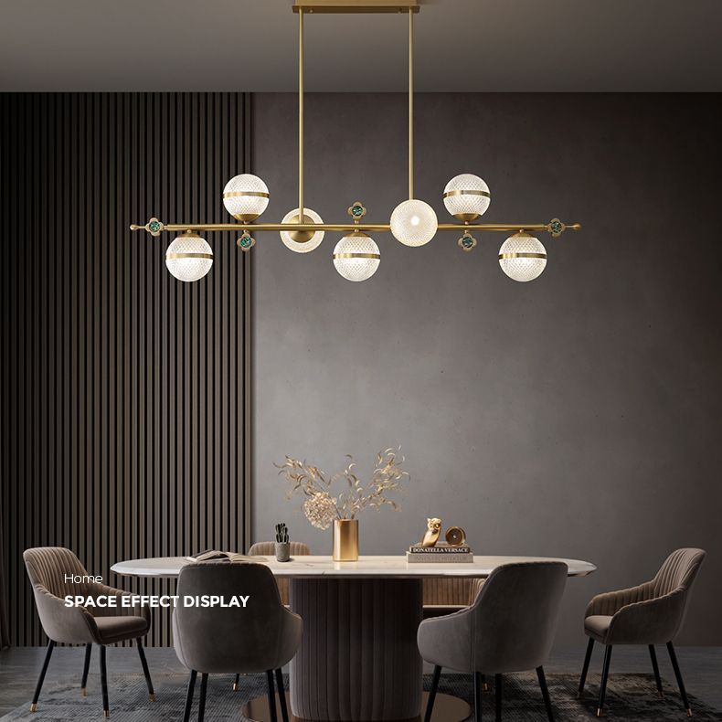 Contemporary Simplicity Brushed Brass Island Light Prismatic Glass Ball Shade Brushed Brass Hanging Pendant Light for Dining Room