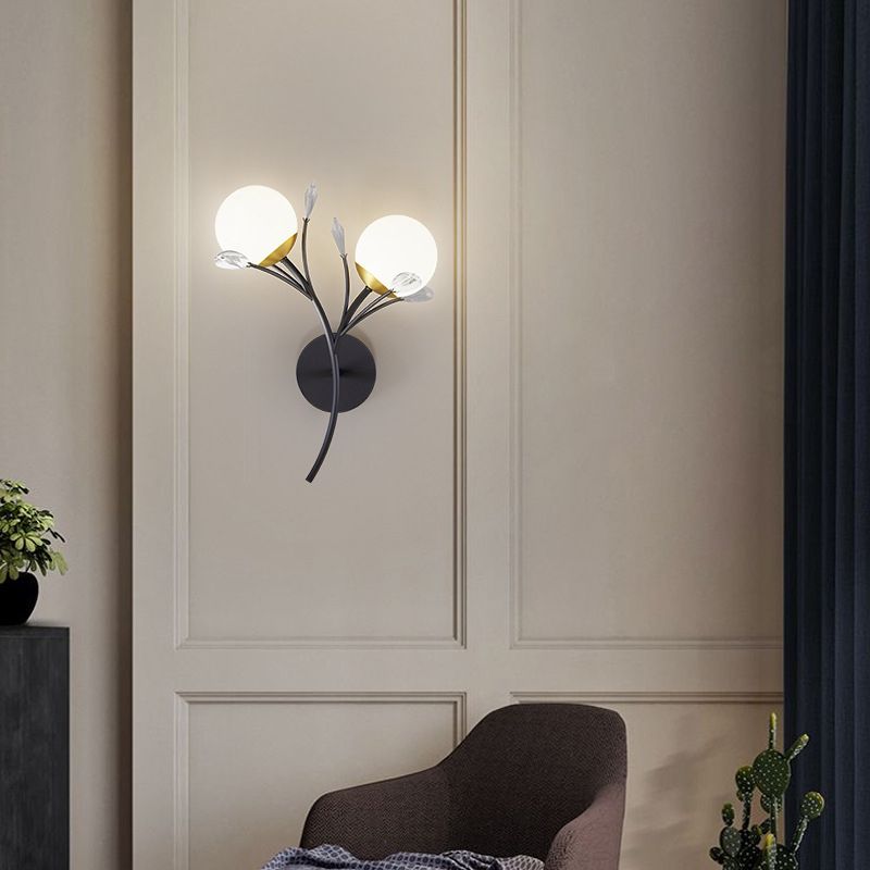 Contemporary Black Lighting Globe Glass Shaded Wall Light for Home