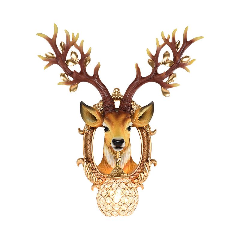 20"/24" W 1 Light Resin Wall Lamp Classical Style Silver/White/Gold Deer Head Shaped Living Room Sconce Light with Globe Crystal Shade