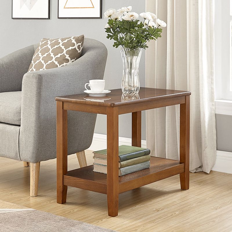 Traditional Rectangular Side Table Double Tier Wood End Table for Living Room
