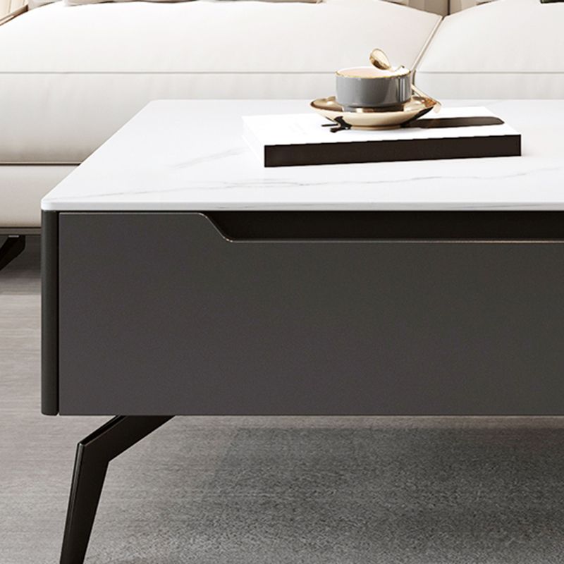 Rectangular Slate Top Coffee Table with 4 Drawers Metal 4 Legs Cocktail Table