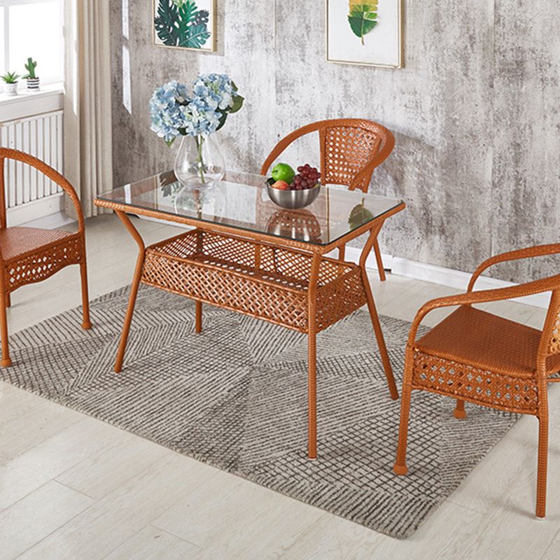 Rattan Contemporary Rectangular Dining Table Glass Top Table for Dining Room