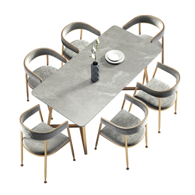 Metal Traditional Luxury Rectangle Table Sintered Stone Table with Sled Base