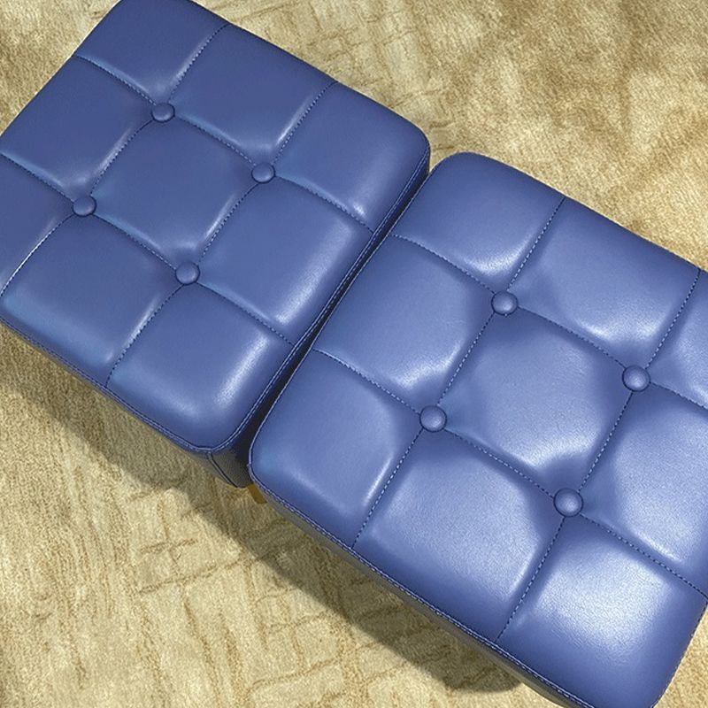 Mid-Century Modern Pouf Ottoman Genuine Leather Solid Color Tufted Square Ottoman