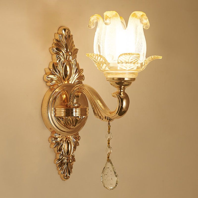 Swooping Arm Wall Sconce Modernist Living Room Wall Mount Light Fixture with Glass Shade in Gold