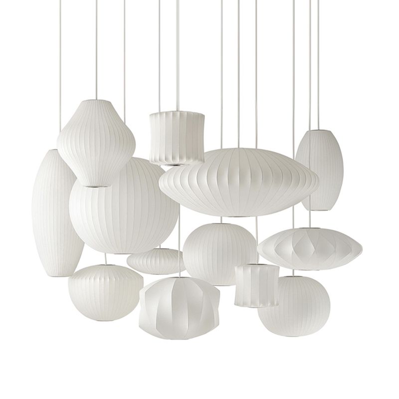 Silk geometrica Luce a pendente a pendente Minimalista Bianca a 1 testa Luce sospesa per il ristorante